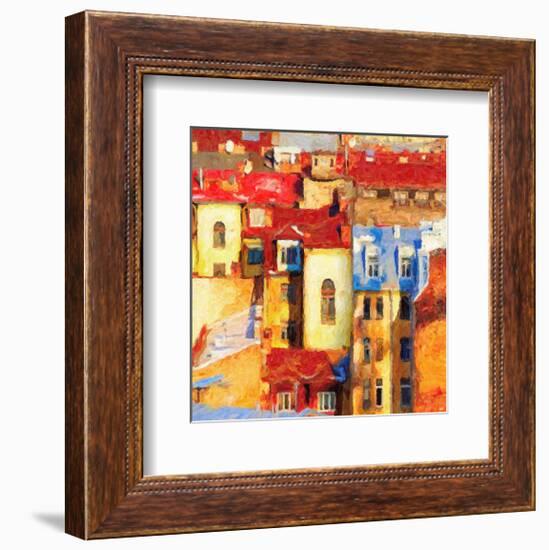 Mediterranean City At Sunset-null-Framed Art Print