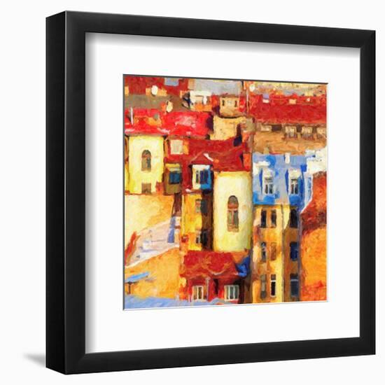 Mediterranean City At Sunset-null-Framed Art Print