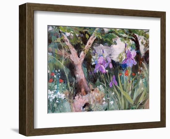 Mediterranean Garden with Irises, 2019 (Acrylic)-Ann Oram-Framed Giclee Print