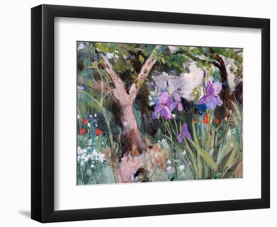 Mediterranean Garden with Irises, 2019 (Acrylic)-Ann Oram-Framed Giclee Print