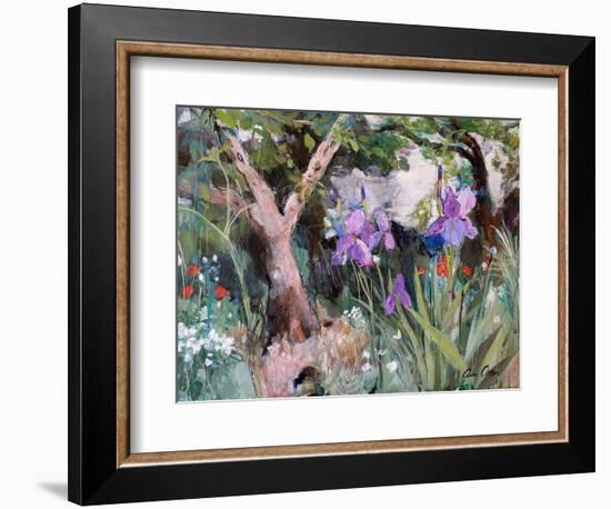 Mediterranean Garden with Irises, 2019 (Acrylic)-Ann Oram-Framed Giclee Print