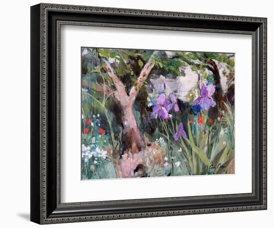 Mediterranean Garden with Irises, 2019 (Acrylic)-Ann Oram-Framed Giclee Print