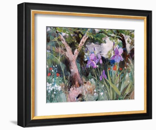 Mediterranean Garden with Irises, 2019 (Acrylic)-Ann Oram-Framed Giclee Print