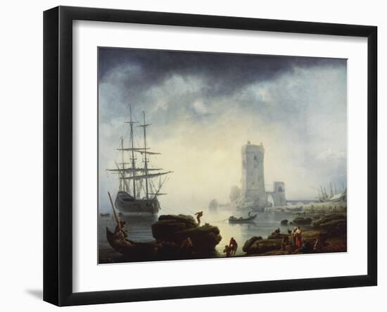 Mediterranean Harbour Scene: Morning, 1745-Claude Joseph Vernet-Framed Giclee Print