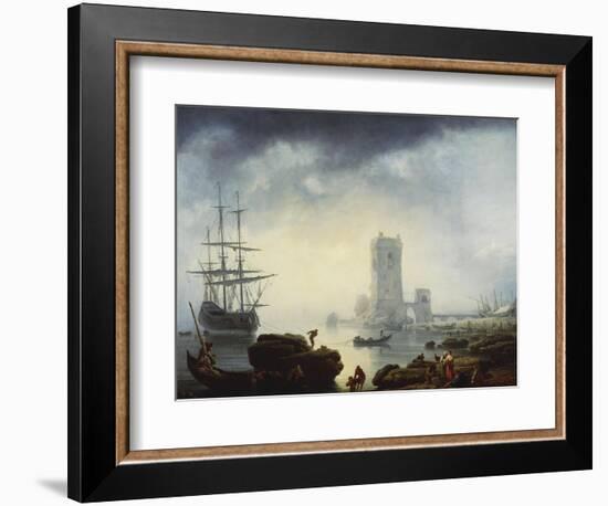 Mediterranean Harbour Scene: Morning, 1745-Claude Joseph Vernet-Framed Giclee Print