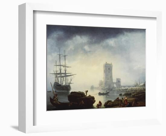 Mediterranean Harbour Scene: Morning, 1745-Claude Joseph Vernet-Framed Giclee Print