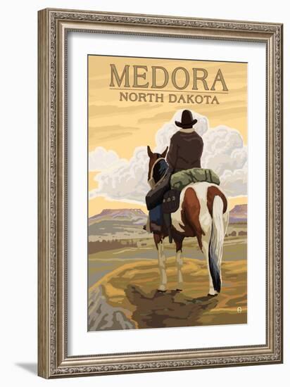 Medora, North Dakota - Cowboy on Ridge-Lantern Press-Framed Art Print