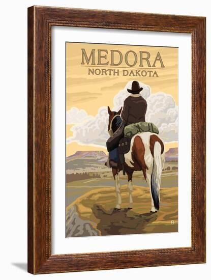 Medora, North Dakota - Cowboy on Ridge-Lantern Press-Framed Art Print