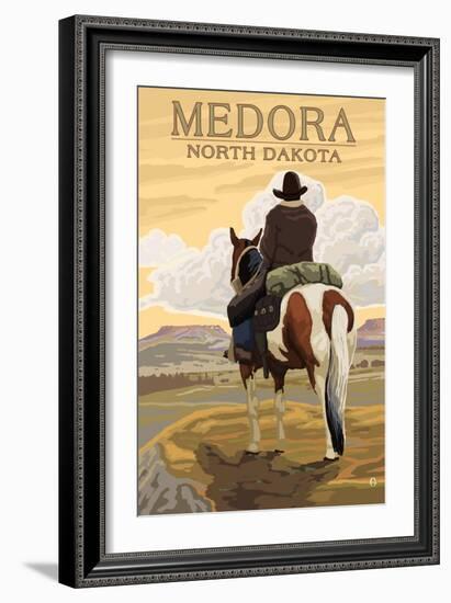 Medora, North Dakota - Cowboy on Ridge-Lantern Press-Framed Art Print