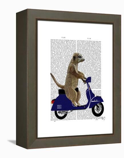 Meerkat on Dark Blue Moped-Fab Funky-Framed Stretched Canvas