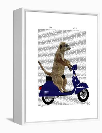 Meerkat on Dark Blue Moped-Fab Funky-Framed Stretched Canvas