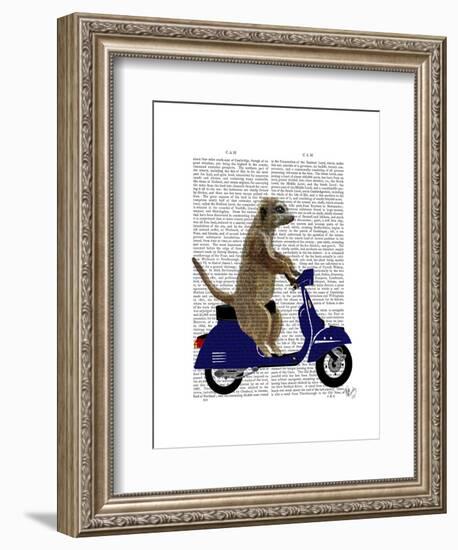 Meerkat on Dark Blue Moped-Fab Funky-Framed Art Print