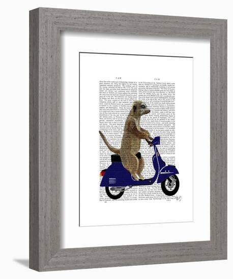 Meerkat on Dark Blue Moped-Fab Funky-Framed Art Print