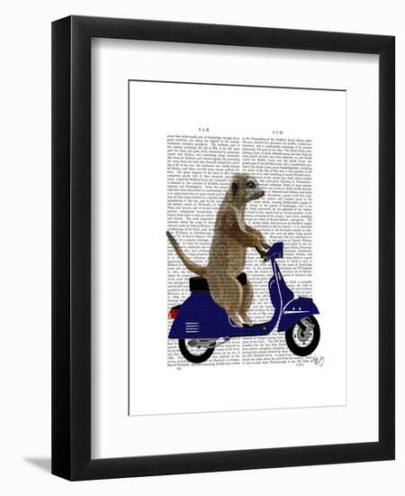 Meerkat on Dark Blue Moped-Fab Funky-Framed Art Print