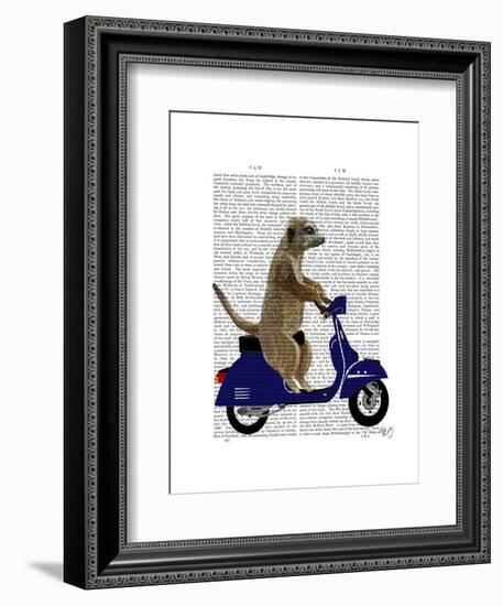 Meerkat on Dark Blue Moped-Fab Funky-Framed Art Print