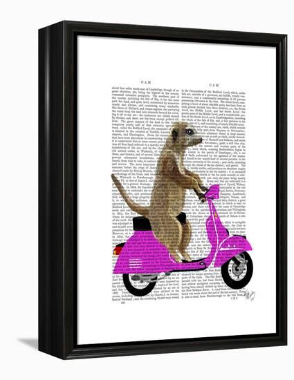 Meerkat on Pink Moped-Fab Funky-Framed Stretched Canvas