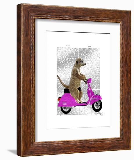 Meerkat on Pink Moped-Fab Funky-Framed Art Print