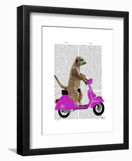 Meerkat on Pink Moped-Fab Funky-Framed Art Print