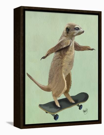 Meerkat on Skateboard-Fab Funky-Framed Stretched Canvas