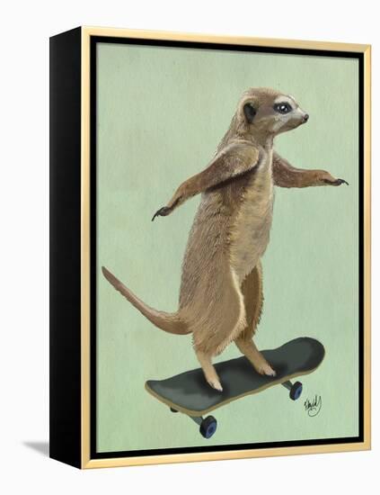 Meerkat on Skateboard-Fab Funky-Framed Stretched Canvas