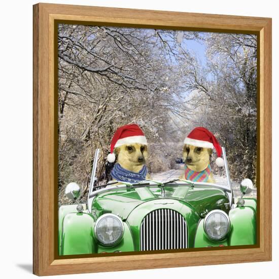 Meerkats Driving Car Through Snow Scene Wearing-null-Framed Premier Image Canvas