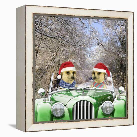 Meerkats Driving Car Through Snow Scene Wearing-null-Framed Premier Image Canvas