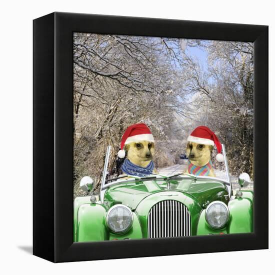 Meerkats Driving Car Through Snow Scene Wearing-null-Framed Premier Image Canvas