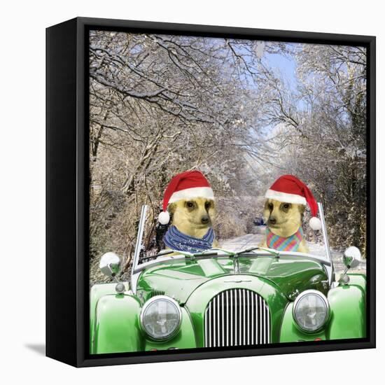 Meerkats Driving Car Through Snow Scene Wearing-null-Framed Premier Image Canvas