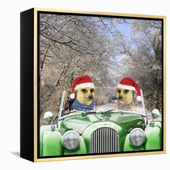 Meerkats Driving Car Through Snow Scene Wearing-null-Framed Premier Image Canvas