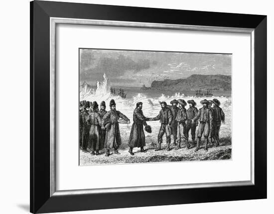 Meeting Between Dutch Navigators and Russian Fishermen-null-Framed Giclee Print