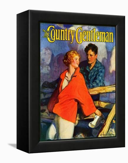 "Meeting by the Fence," Country Gentleman Cover, April 1, 1926-McClelland Barclay-Framed Premier Image Canvas
