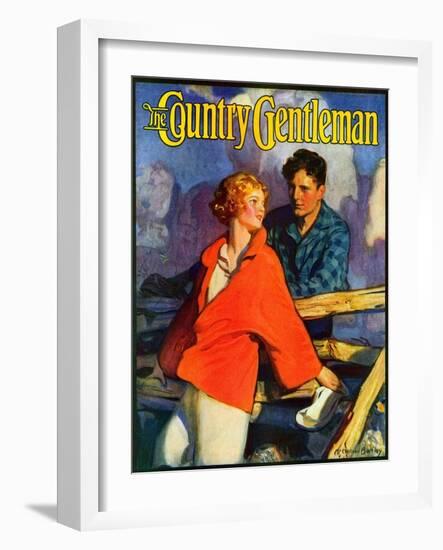 "Meeting by the Fence," Country Gentleman Cover, April 1, 1926-McClelland Barclay-Framed Giclee Print