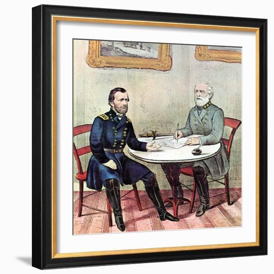 Meeting of Generals Grant (Lef) and Lee, American Civil War, 1865-Currier & Ives-Framed Giclee Print