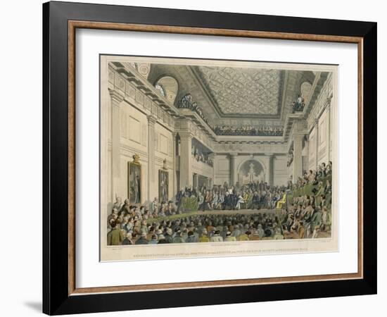 Meeting of the British and Foreign Bible Society in Freemasons Hall-C. Clark-Framed Art Print