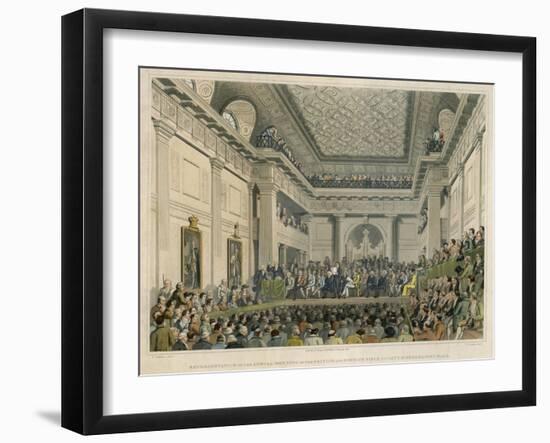 Meeting of the British and Foreign Bible Society in Freemasons Hall-C. Clark-Framed Art Print