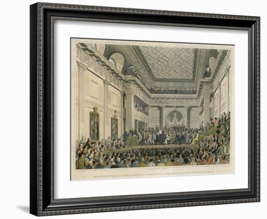 Meeting of the British and Foreign Bible Society in Freemasons Hall-C. Clark-Framed Art Print