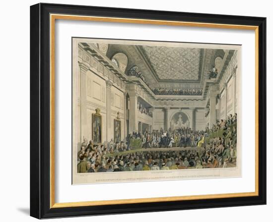 Meeting of the British and Foreign Bible Society in Freemasons Hall-C. Clark-Framed Art Print