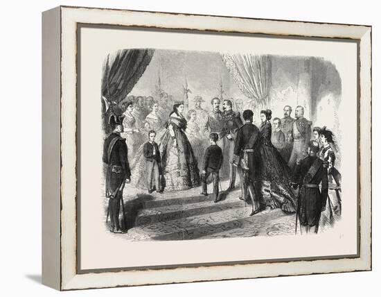 Meeting of the French and Spanish Royal Families in the Hotel De Ville, St. Sebastian, 1865-null-Framed Premier Image Canvas