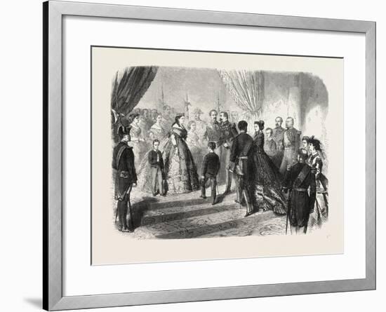 Meeting of the French and Spanish Royal Families in the Hotel De Ville, St. Sebastian, 1865-null-Framed Giclee Print