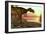 Megalosaurus Dinosaur Walking Toward the Ocean at Sunset-Stocktrek Images-Framed Art Print