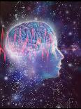 Artwork of Human Head with Brain & EEG Brainwaves-Mehau Kulyk-Photographic Print