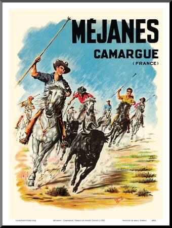 Méjanes - Camargue, France - Abrivado (Bull-Running) by Cattle Herdsman ( Gardians)' Art Print - Henry Couve | Art.com