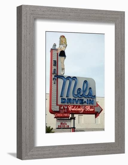 Mel's Diner sign, Hollywood, Los Angeles, California, USA-Natalie Tepper-Framed Photo