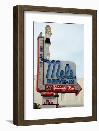 Mel's Diner sign, Hollywood, Los Angeles, California, USA-Natalie Tepper-Framed Photo