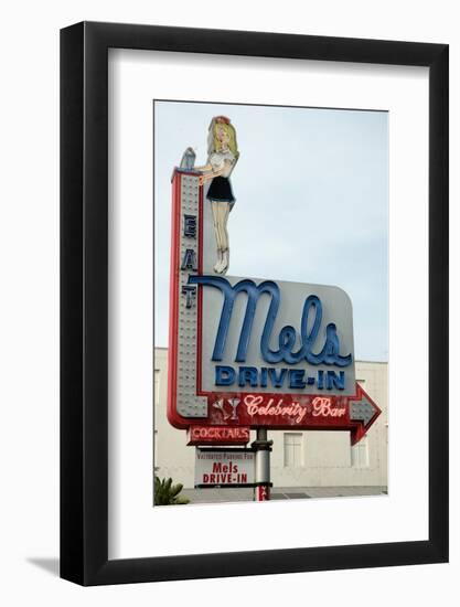 Mel's Diner sign, Hollywood, Los Angeles, California, USA-Natalie Tepper-Framed Photo