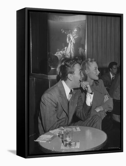 Mel Torme and June Bright at Table in the Hollywood Nightclub Listening to Dizzy Gillespie King-Allan Grant-Framed Premier Image Canvas