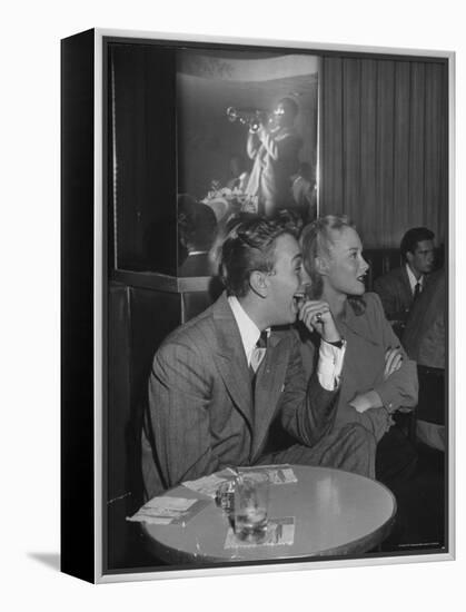 Mel Torme and June Bright at Table in the Hollywood Nightclub Listening to Dizzy Gillespie King-Allan Grant-Framed Premier Image Canvas