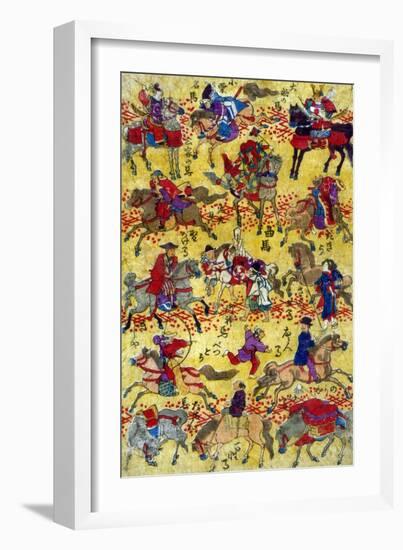 Melange of Horse-riders, Japanese Wood-Cut Print-Lantern Press-Framed Art Print