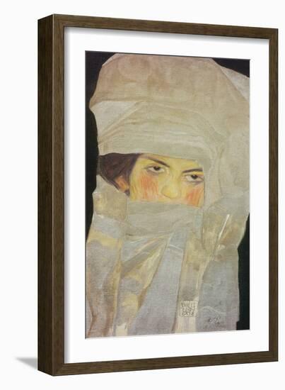 Melanie, the Sister of the Artist. with Silver-Coloured Cloths, 1908-Egon Schiele-Framed Giclee Print