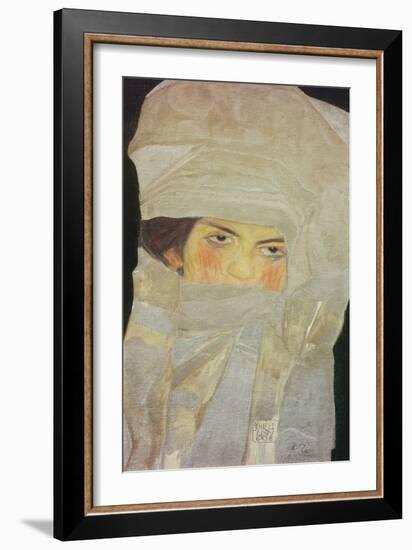 Melanie, the Sister of the Artist. with Silver-Coloured Cloths, 1908-Egon Schiele-Framed Giclee Print